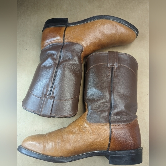 Larry Mahan Cognac Brown Smooth Ostrich Leather Cowboy Boots Men's Sz 8.5B. Grea - Picture 6 of 13